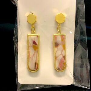 Gold, White, and Pink Floral Earrings